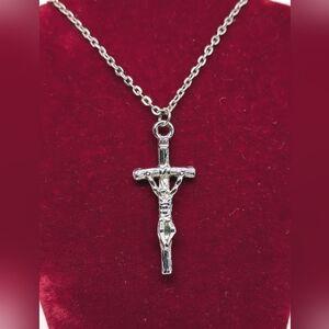 Silver Tone Crucifix Pendant Necklace Religious Jewellery Christian Spiritual